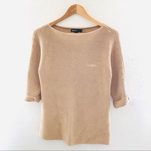 DKNY Woven Tops | Petite Tan Knit Long Sleeve Top
